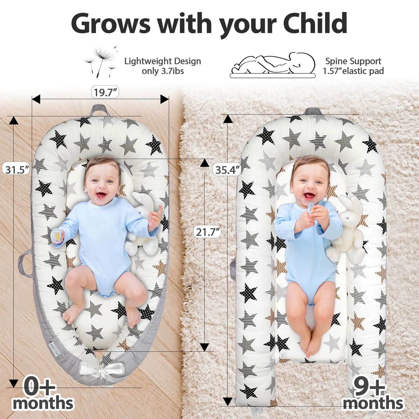 Jocute Baby Lounger - Baby Lounger For Newborn 0-24 Months, Ultra Newborn Babies Essentials Gifts, Baby Snuggle Nest Me Baby Lou