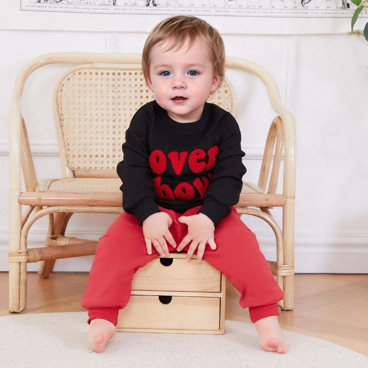 Ursobutegl Toddler Baby Boy Valentine'S Day Outfit Lover Boy Embroidery Letter Sweatshirt Pullover Tops Jogger Pants Clothes (Bl