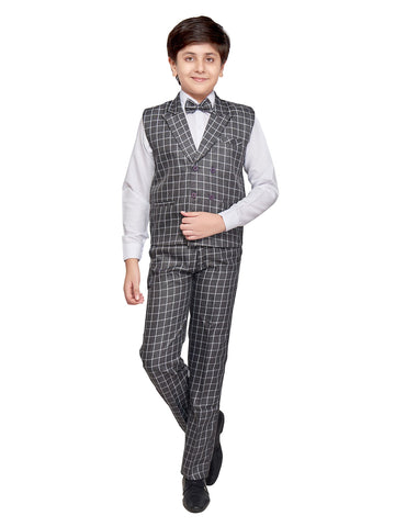Jeetethnics Boys Grey Checked Waistcoat Set With Shirt And Trousers (6035Q)
