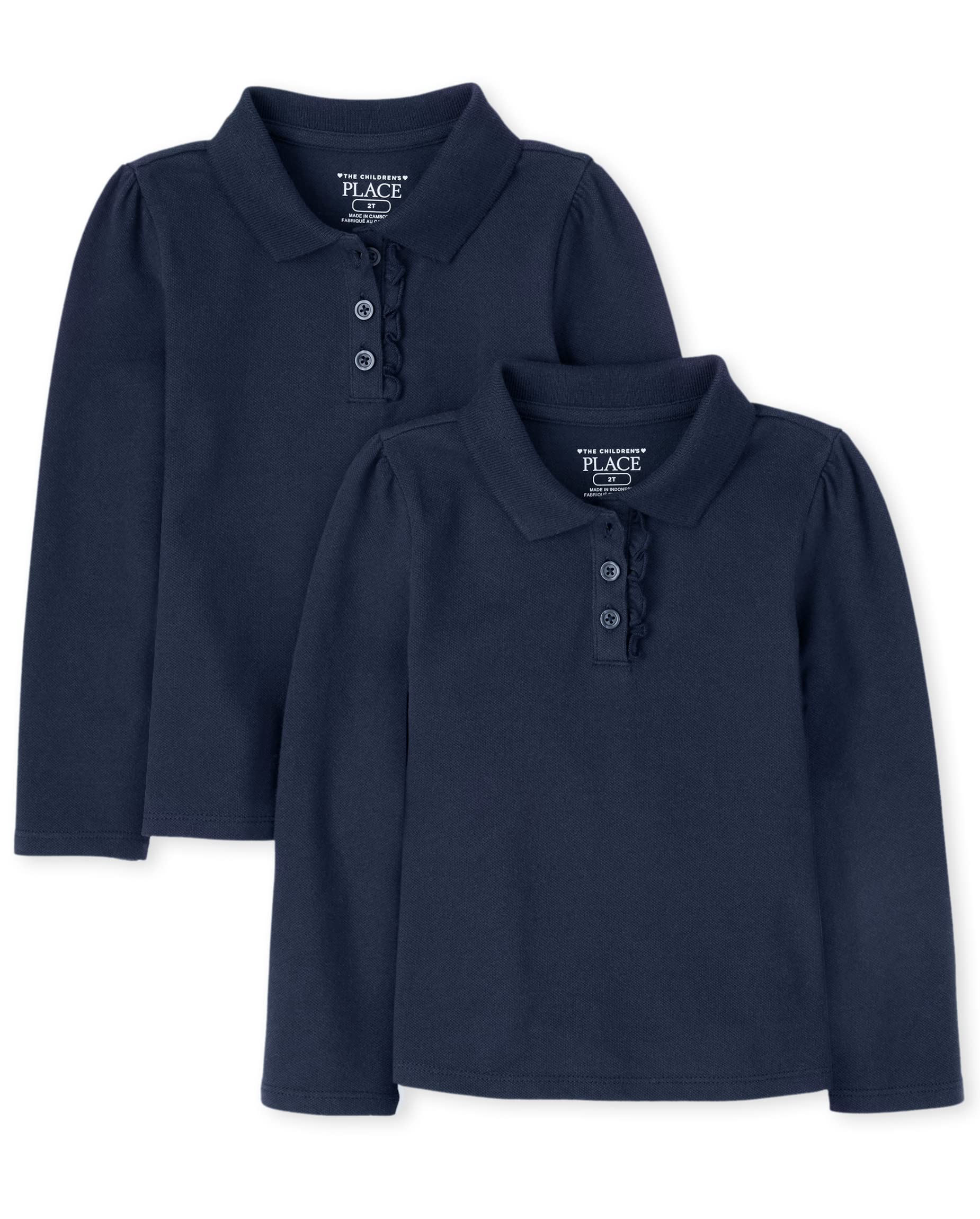 The Children'S Place Baby Girls And Toddler Girls Long Sleeve Ruffle Pique Polo, Tidal, 5T