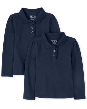 The Children'S Place Baby Girls And Toddler Girls Long Sleeve Ruffle Pique Polo, Tidal, 5T