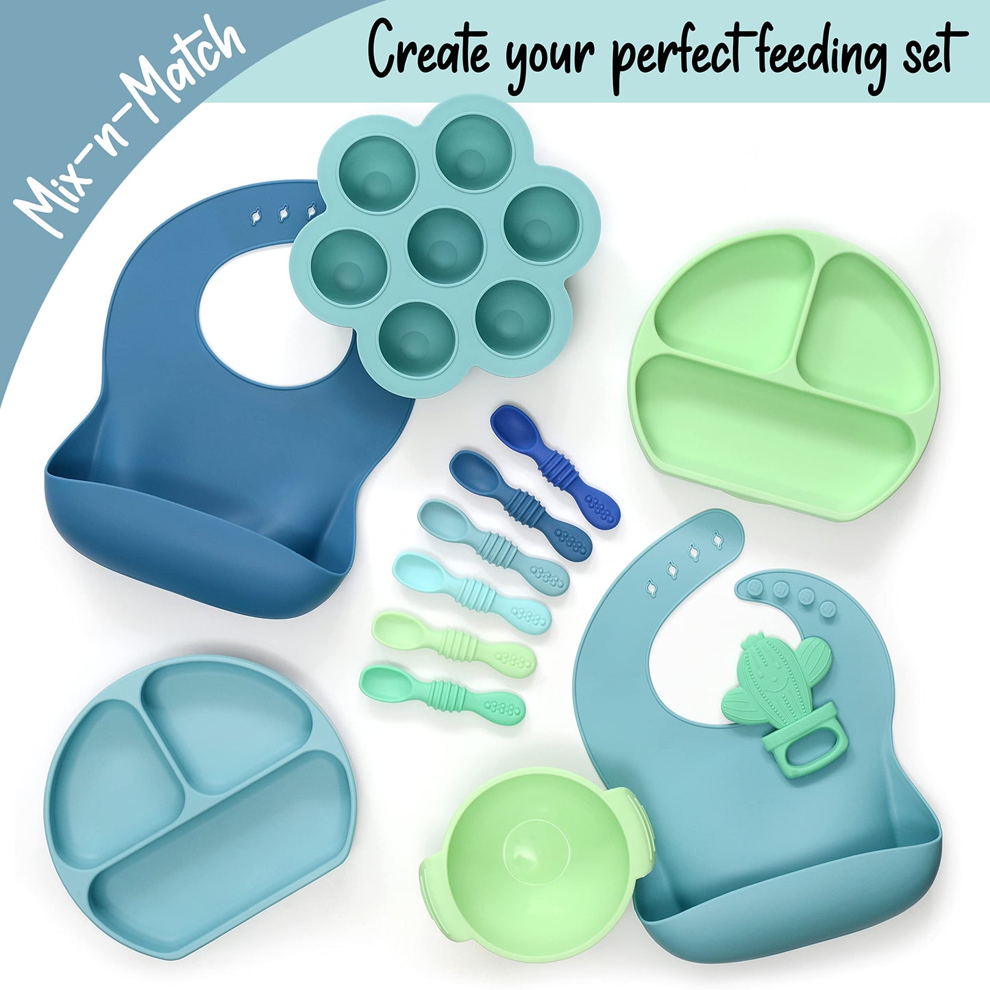 Primastella Unbreakable Silicone Non-Slip Bowl And Chew Spoon Set For Babies And Toddlers (Dark Green)