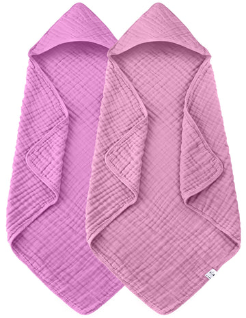 Spotted Play 2 Pack Hooded Baby Towels - 100% Muslin Cotton For Newborns, Infants, Toddlers - Large 32X32 Inch Size - Highly Abs