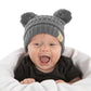 Funky Junque Exclusives Double Pom Pom Baby Hat, Baby Girl Winter Knit Beanie For Infants, Heather Grey