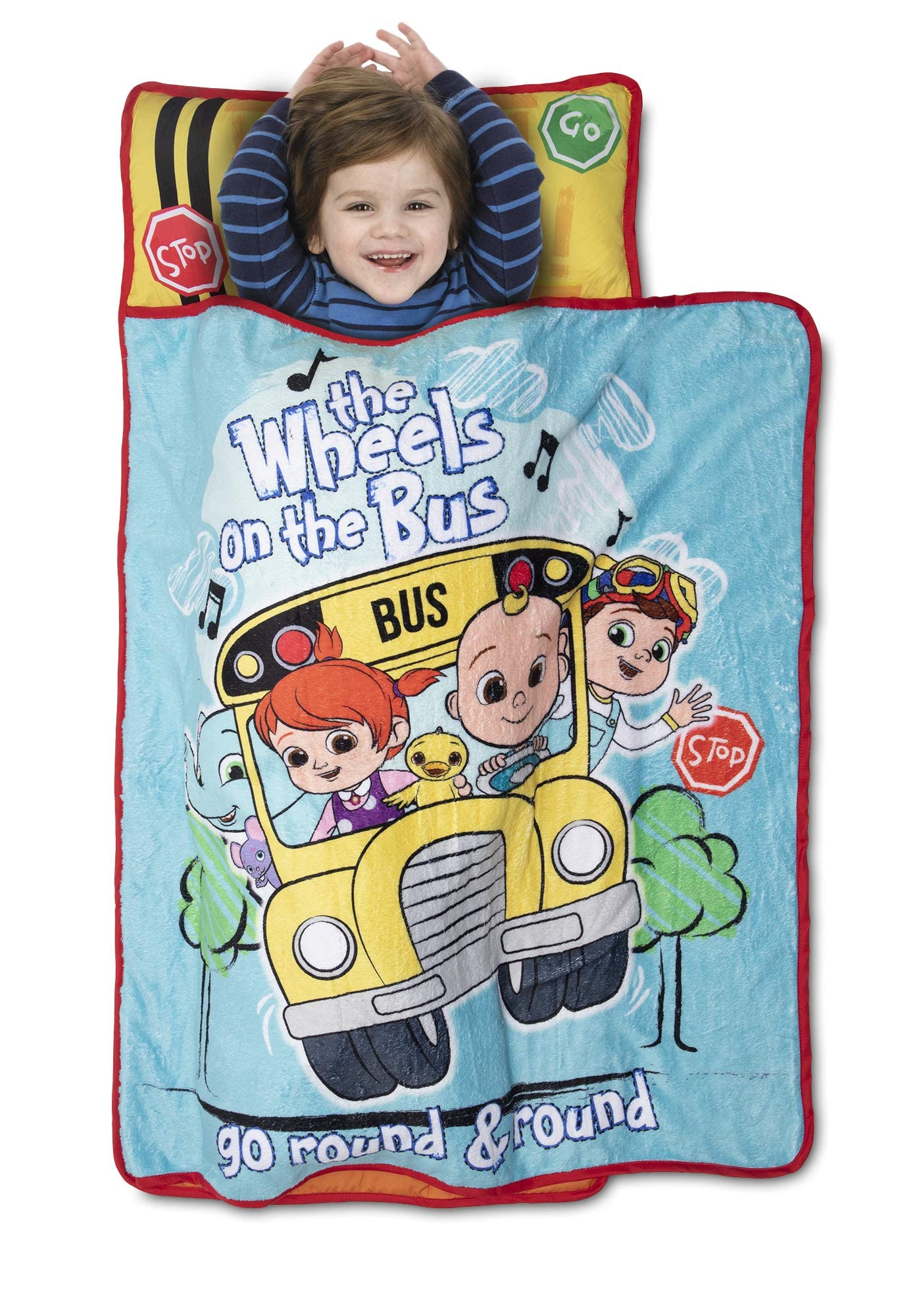CoComelon Kids NapMat Set  Includes Pillow and Plush Blanket  Great for Boys or Girls Napping During Daycare, Preschool, or K