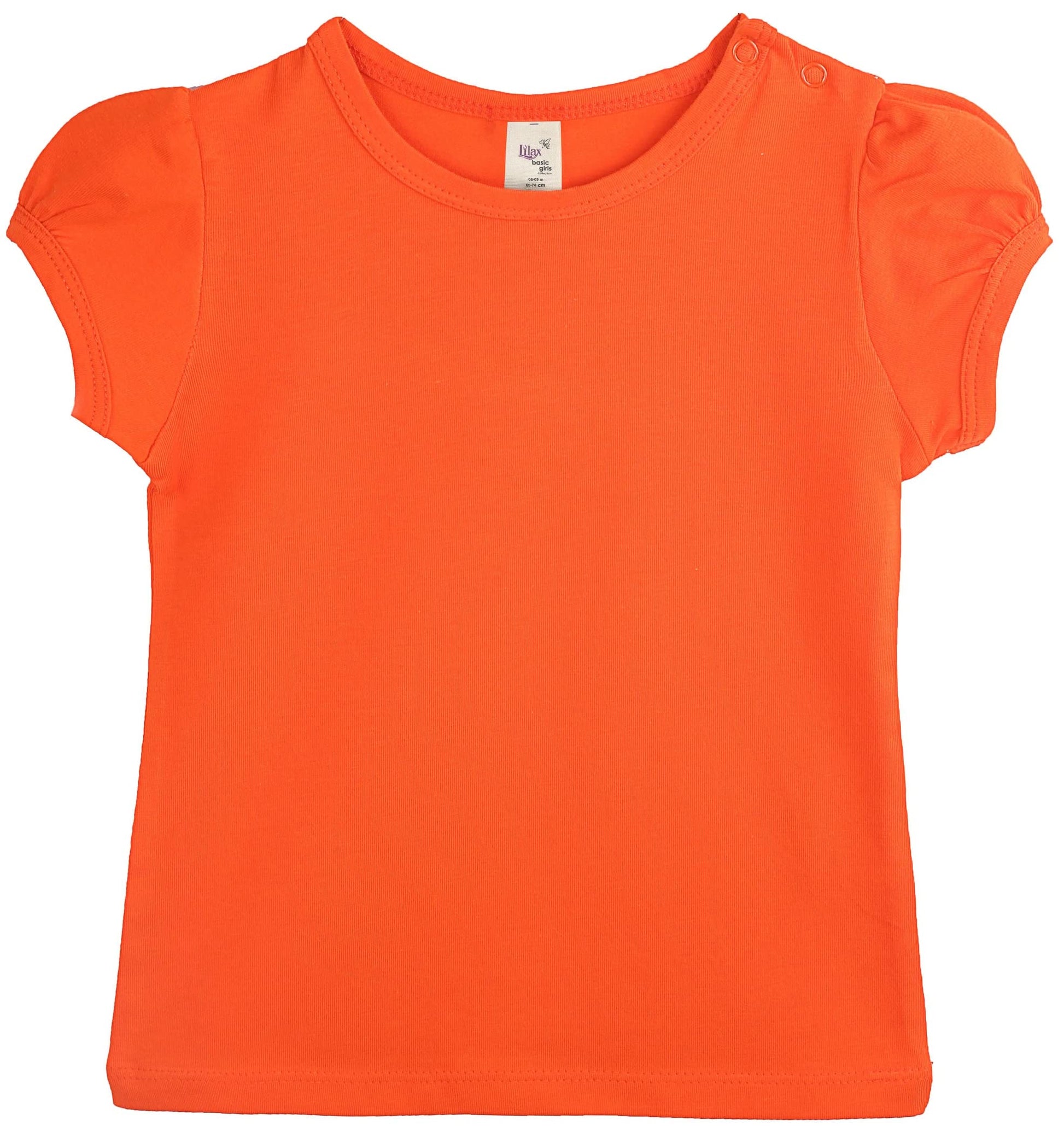 Lilax Baby Girls' Basic Short Puff Sleeve Round Neck T-Shirt 12-18 Months, Orange