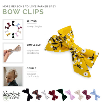 Parker Baby Girl Bows Clips, Assorted 10 Pack Of Hair Accessories For Girls -'The Anne Set'