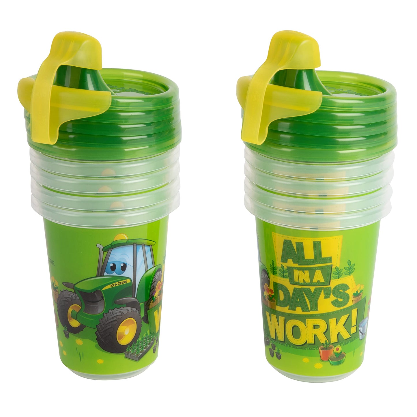The First Years Take & Toss John Deere Sippy Cups - Reusable Toddlers Cups With Lids - Kids Party Pack With 2 Travel Caps - 10 O