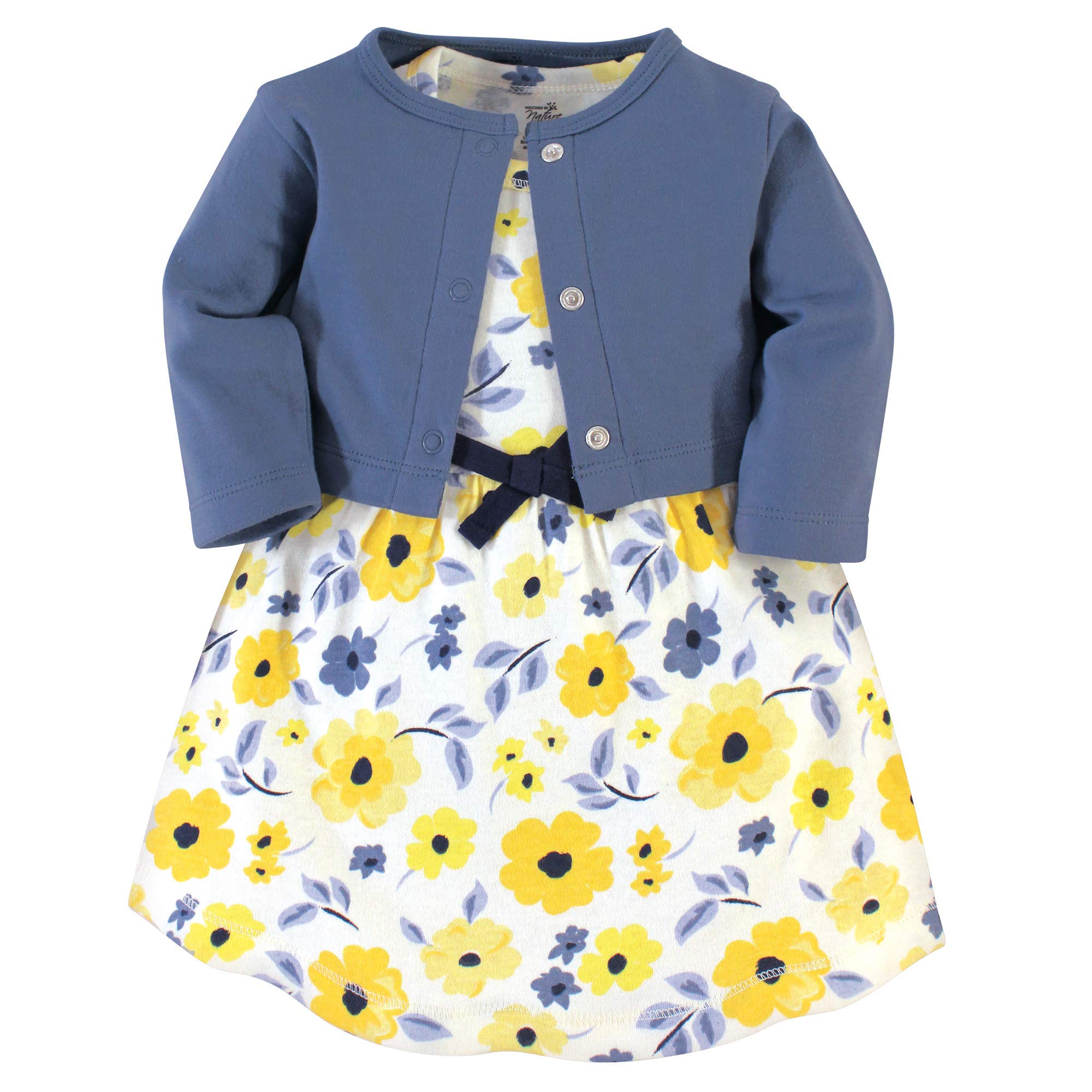 Touched By Nature Baby Girls' Organic Cotton Dress And Cardigan, Yellow Garden, WBBAPB07VKXHKJF