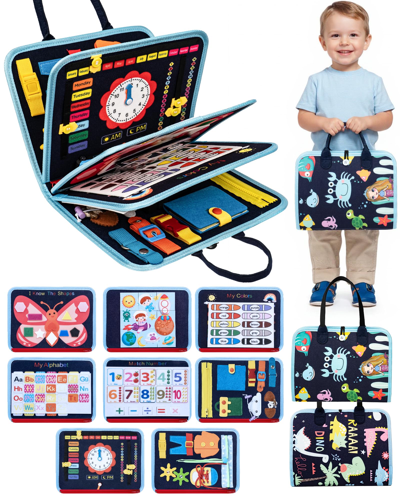 Busy Board for 1 Year Old, Busy Book for Toddlers 1-3, Montessori Toys for 1 Year Old, Educational Sensory Activities, Learning 