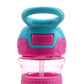 Nuby Thirsty Kids Push Button Flip-It Soft Spout On The Go Water Bottle With Easy Grip Band, Pink Rainbows, 12 Ounce