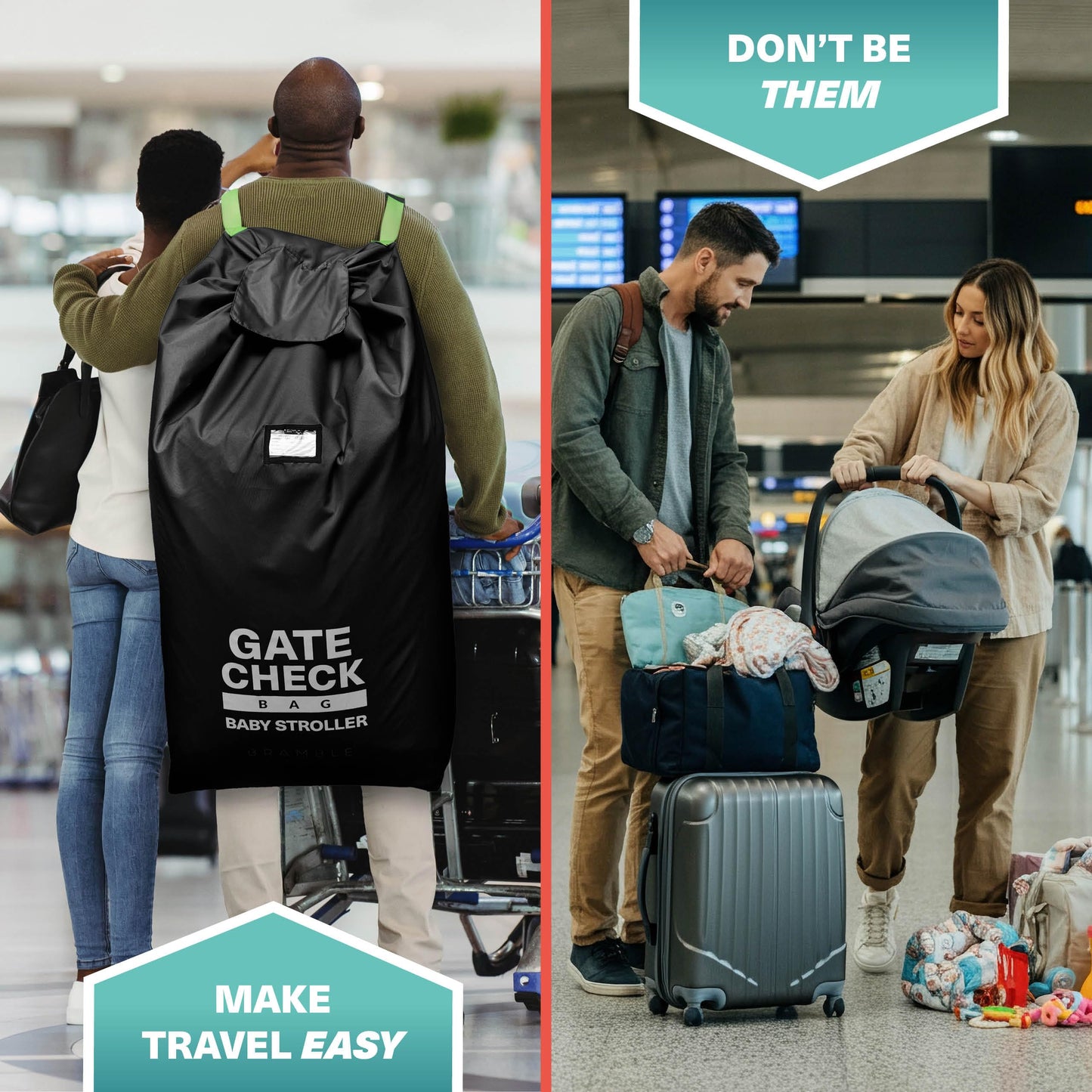 Bramble Large Stroller Bag For Airplane Travel Gate Check In Waterproof 116X53Cm (Black)