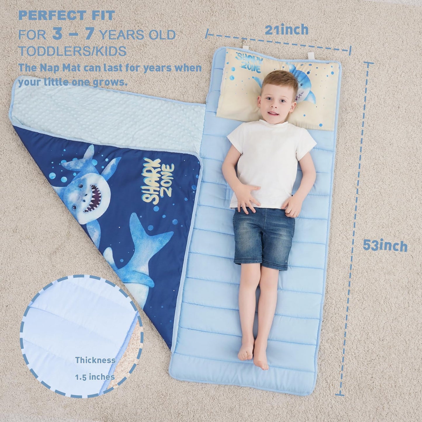 Extra Large Toddler Nap Mat By Cokouchyi, Toddler Sleeping Bag With Removable Pillow, Measures 53 X 21 X 1.5 Inches, Sleeping Ma