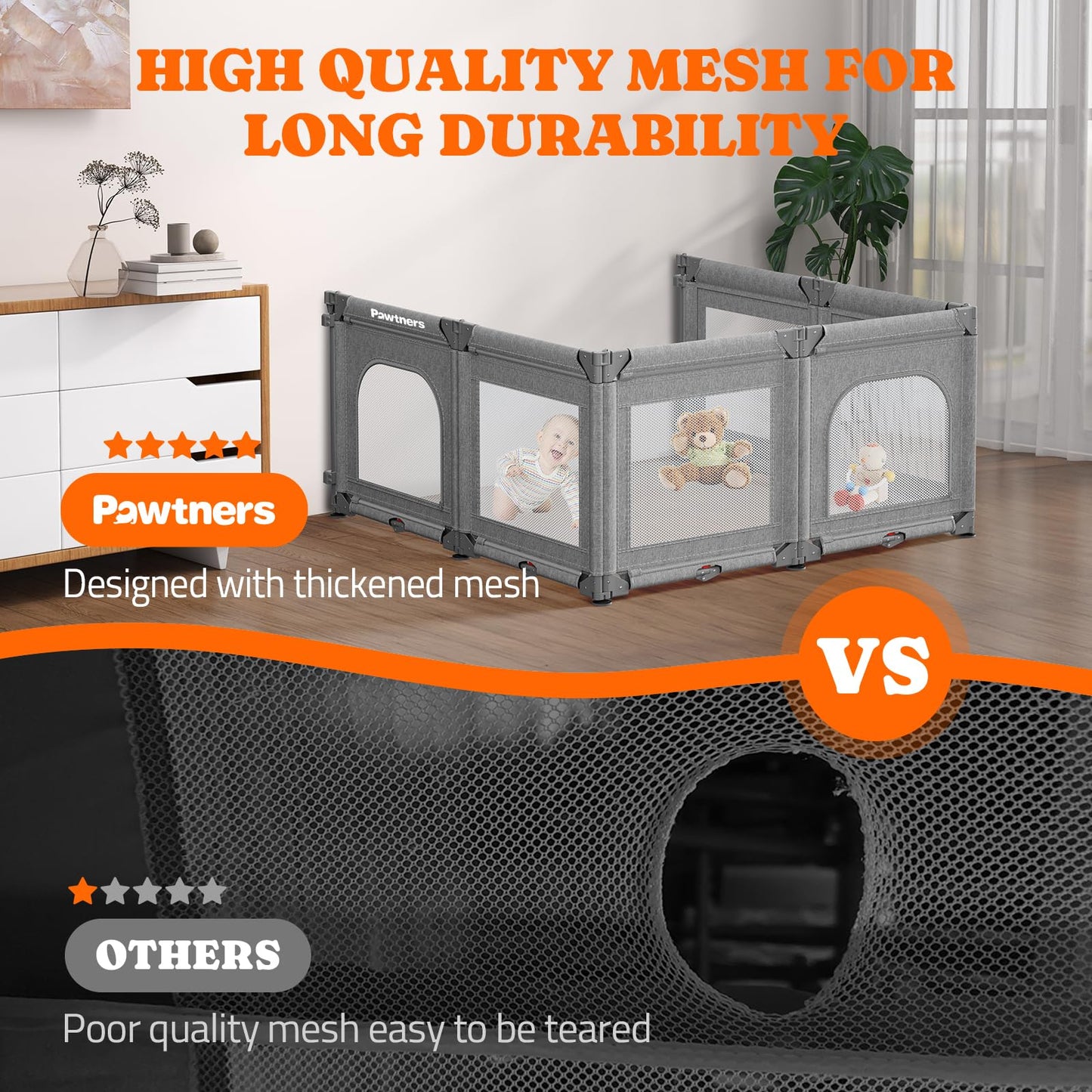 Portable Playpen For Babies And Toddlers With Foldable Adjustable Shape & Size, 21 Square Feet, Baby Fence