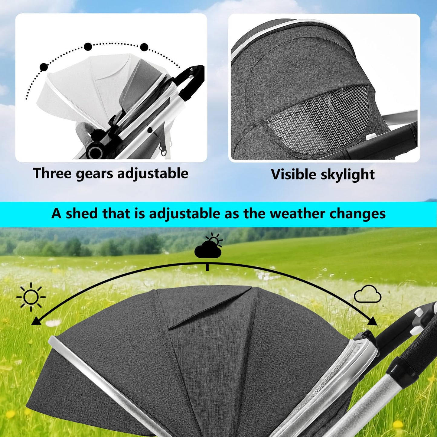 Kinder King 2 in 1 Convertible Baby Stroller, Folding High Landscape Infant Carriage, Newborn Reversible Pram, Diaper Bag, Anti-
