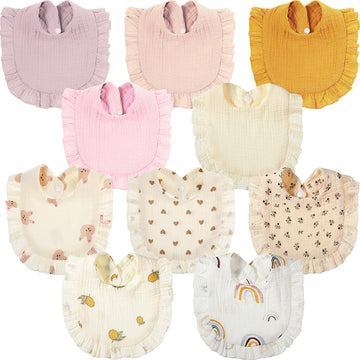 Mepase 10 Pcs Large Muslin Baby Girl Bibs Drool Teething Bibs Lap Shoulder For Boy Girls Teething(Vivid Colors)