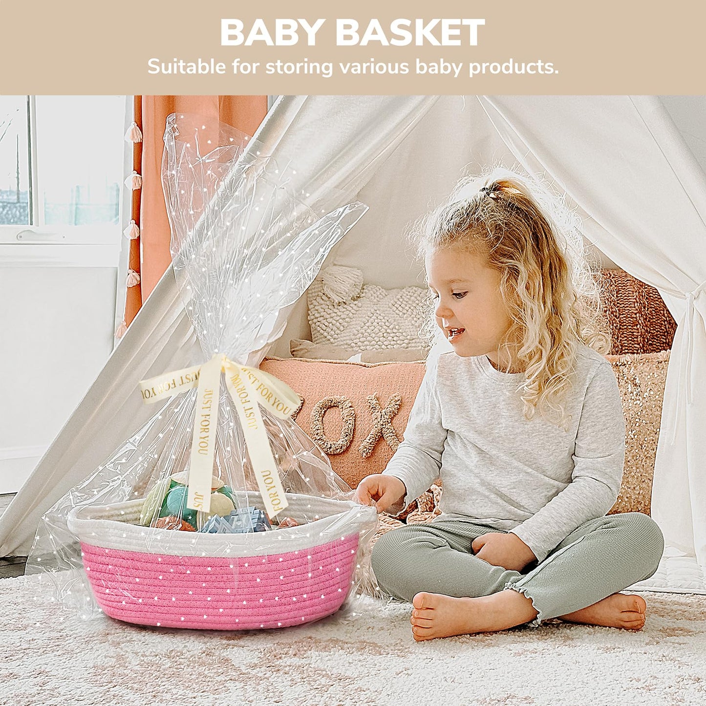 Chicvita Pink Baskets For Gifts Empty, Small Woven Basket For Storage, Baby Gift Basket For Diapers, Storage Basket For Dogs, Ca