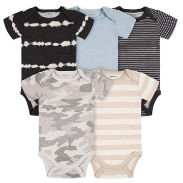 Gerber Baby Boys' 5-Pack Short Sleeve Variety Onesies Bodysuits, Multi-Color Print, 3-6 Months