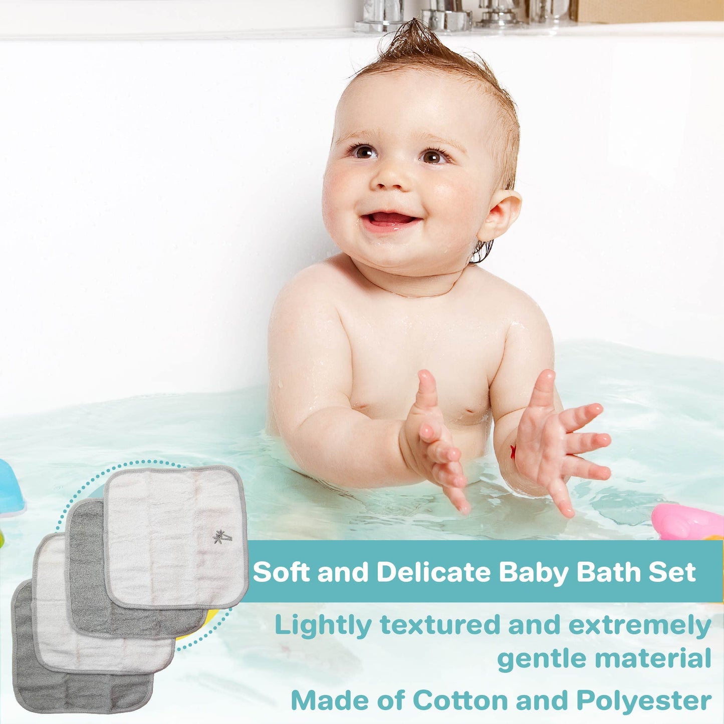 Spasilk Baby Cotton Terry Hooded Towel & Washcloth Bath Shower Set For Newborns And Infants, Gray Lion