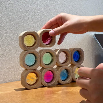 KOAICS 20PCS Wooden Gem Blocks Stacking Toys,Colorful Acrylic Windows Blocks, Rainbow Crystal Acrylic Building Cubes Educational