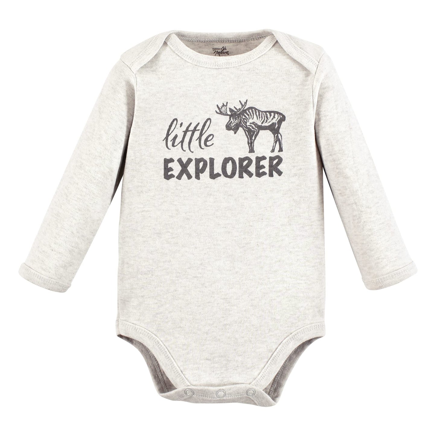 Touched By Nature Unisex Baby Organic Cotton Long-Sleeve Bodysuits, Neutral Woodland, 9-12 Months