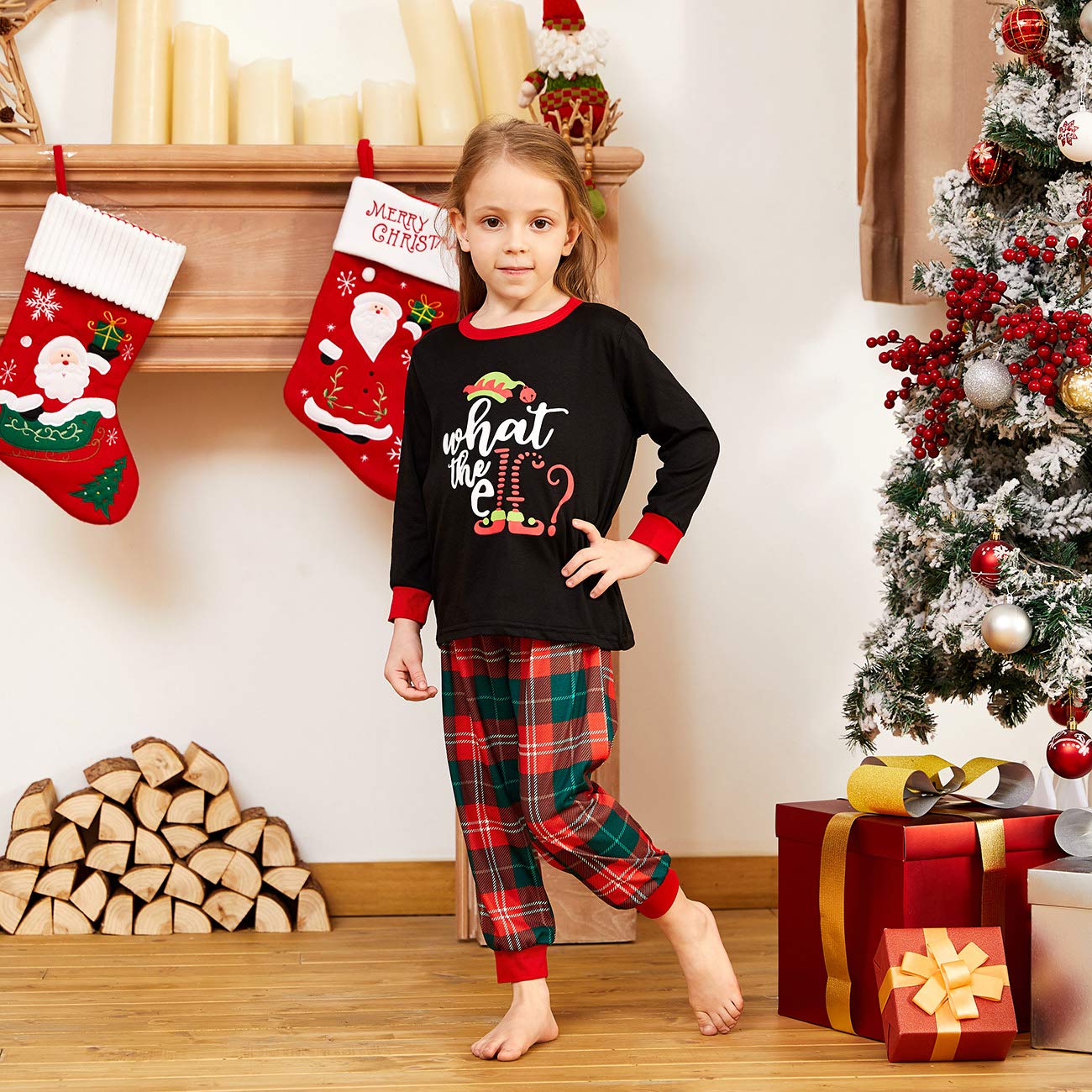Iffei Christmas Pajamas For Family Matching Pj'S Sets With Letter Elf Printed Long Sleeve Tee And Plaid Bottom With Pocket 3-6Mo
