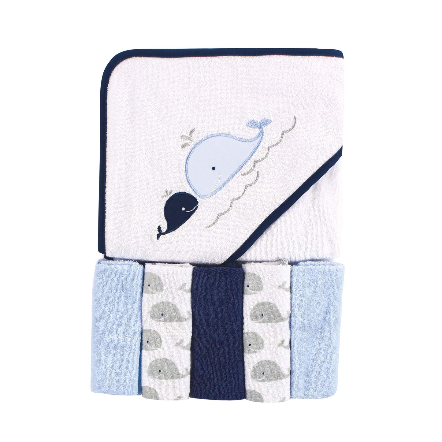 Luvable Friends Unisex Baby Hooded Towel With Five Washcloths, Whale, One Size