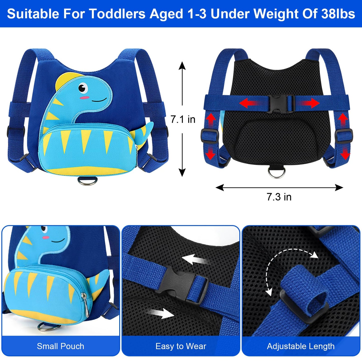 Accmor Toddler Harness With Leash, Cute Dinosaur Kids Harness + Anti Lost Wrist Link, Mini Child Harness Leash Wristband Strap B