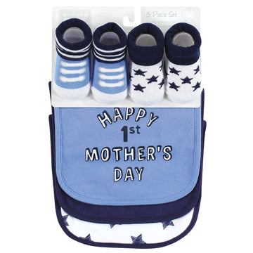 Hudson Baby Unisex Baby Cotton Bib And Sock Set, Boy Mothers Fathers Day, One Size
