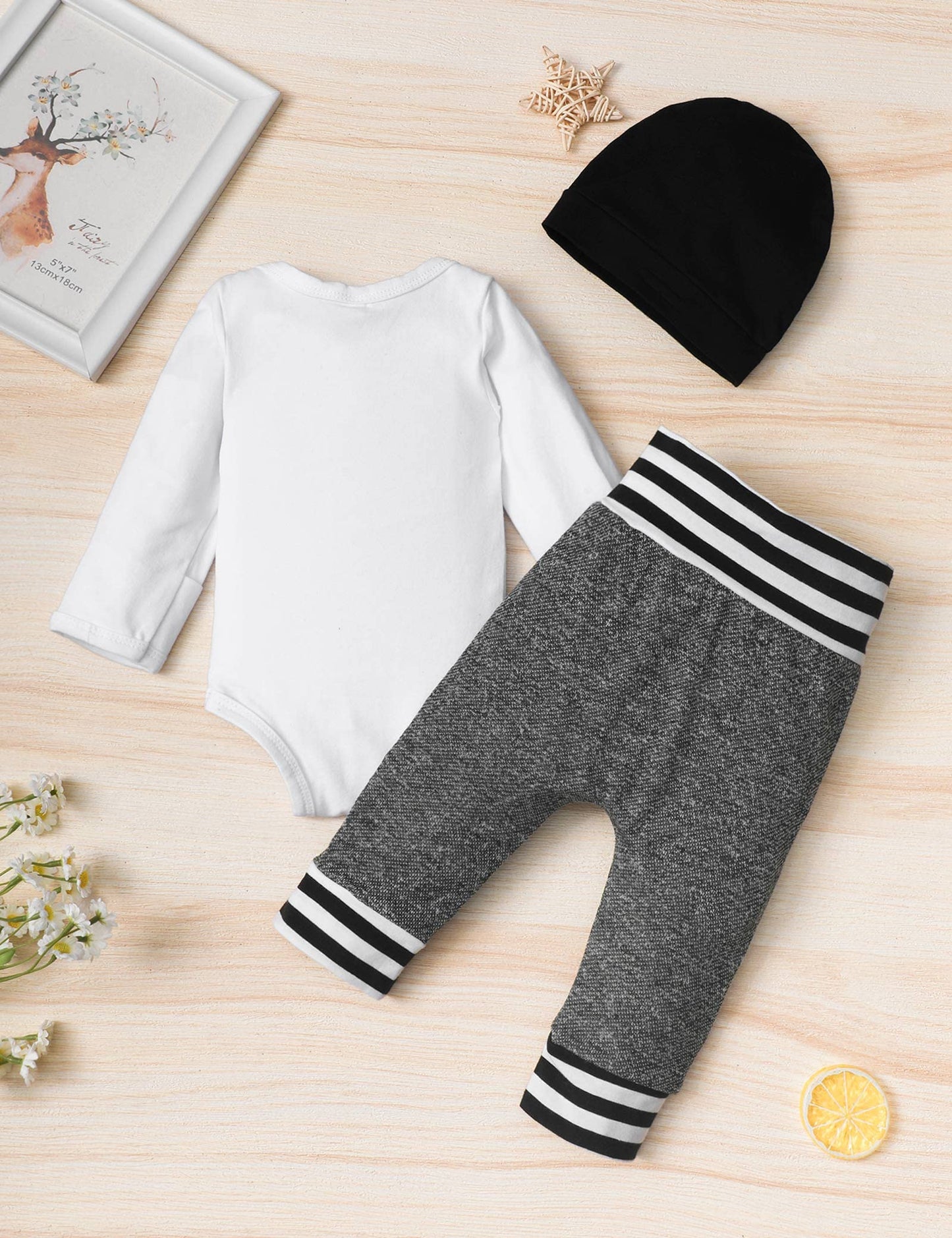 Baby Boy Clothes Preemie Clothes Boys Baby Outfits New To The Crew Print Romper Long Pants Little Man Hat 3Pcs Cute Baby Boy Out