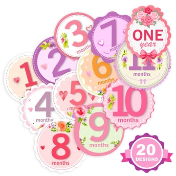 Baby Monthly Milestone Stickers For Girls By Turtlesurfers | Floral Designs With Holiday Themes Included! | All Months And First