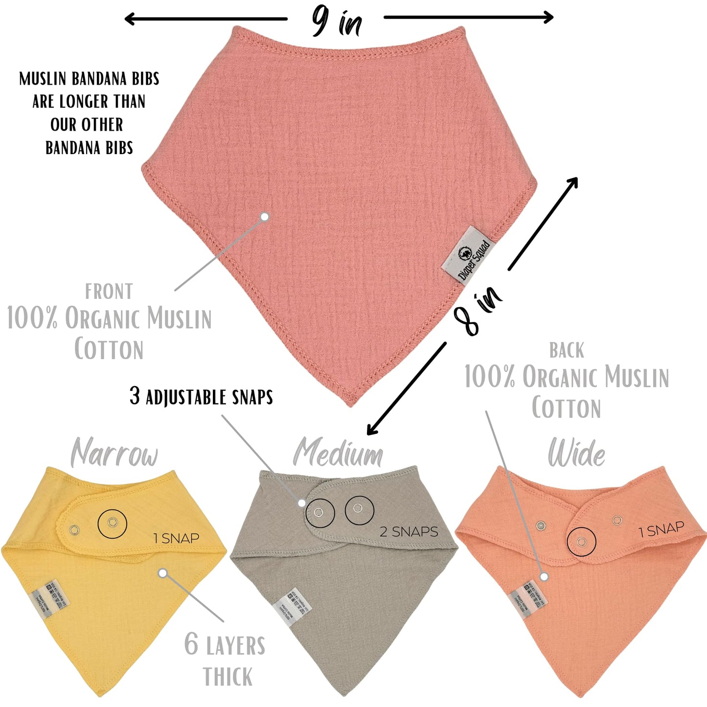 Diapersquad'S 10-Pack Baby Bibs For Drooling And Teething, Bibs For Boys, Baby Girl - Solid Cotton Baby Drool Bibs (Pastel - 100