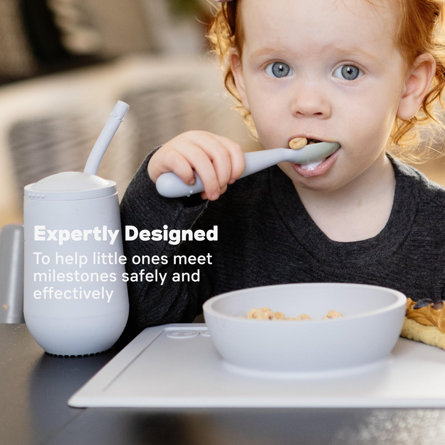 Ezpz Happy Bowl - 24 Months + (Pewter) - 100% Silicone Suction Bowl With Built-In Placemat - Dishwasher Safe