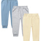 Gfqlong Toddler Boys 3 Pack Cotton Active Jogger Sweatpants,Kids Casual Athletic Solid Pocket Pull On Pants,Beige+ Grey+ Water B