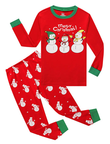 Kikizye Baby Girls Boys Long Sleeve Christmas Pajamas Sets 100% Cotton Snowman Pyjamas Infant Kids 12-18 Months