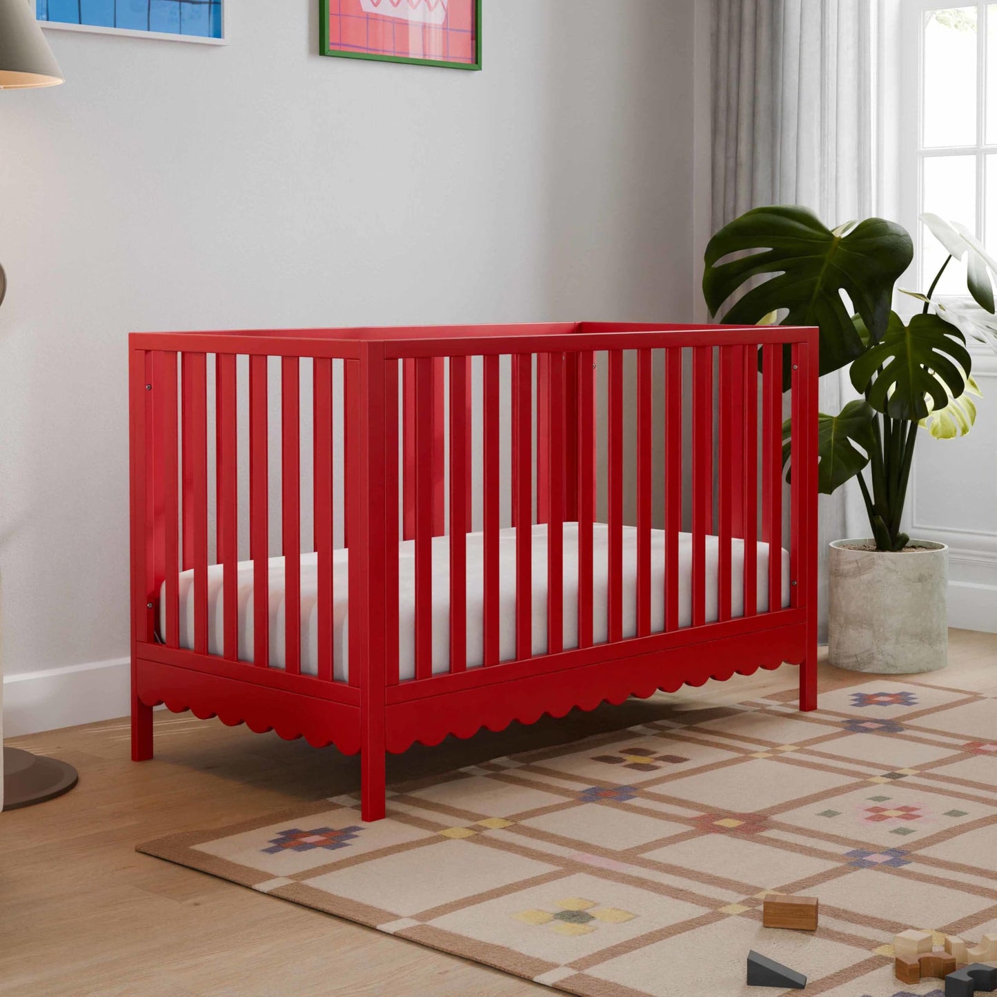 Davinci Sammy Scallop 4-In-1 Convertible Crib In Strawberry Red, Greenguard Gold Certified