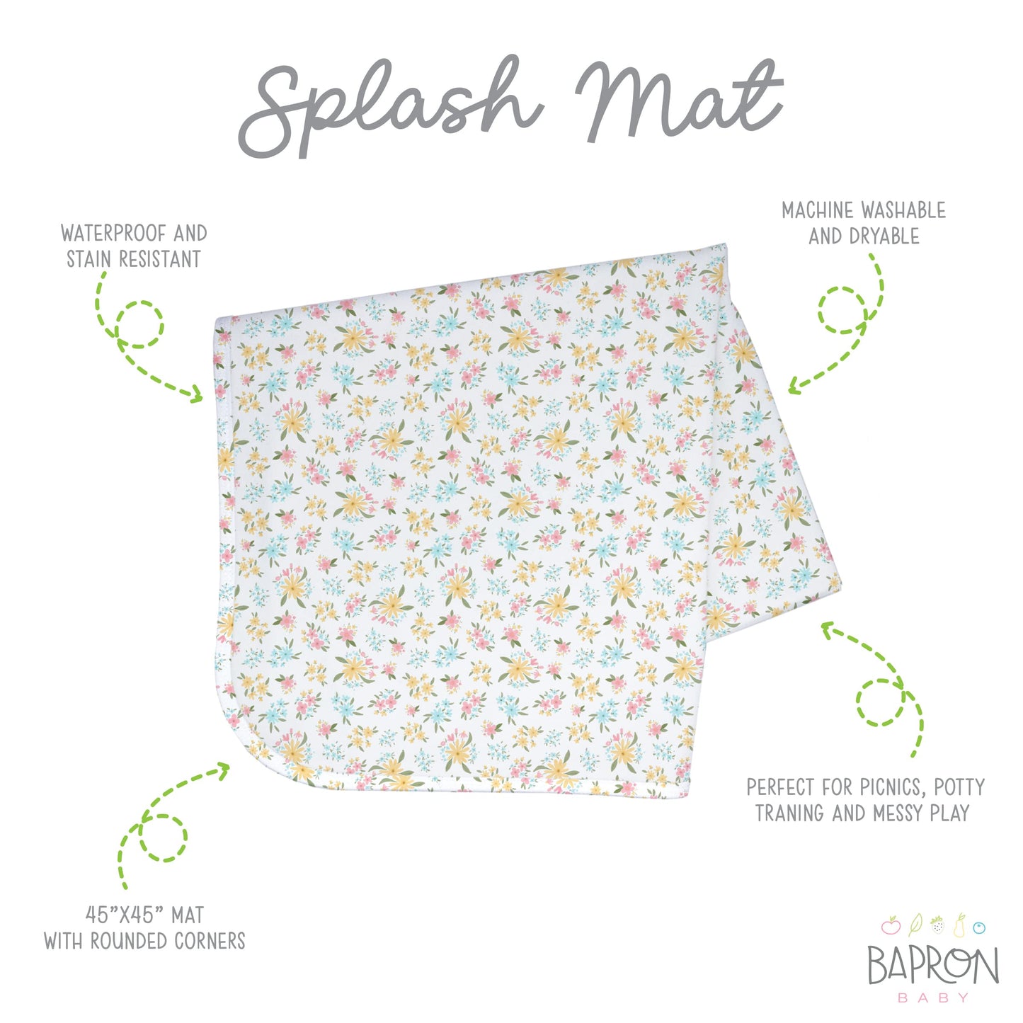 Bapronbaby Pastel Floral Splash Mat - Waterproof Catch-All For Under High Chairs, Floors, Tables, Playtime Or Arts & Crafts - Ma