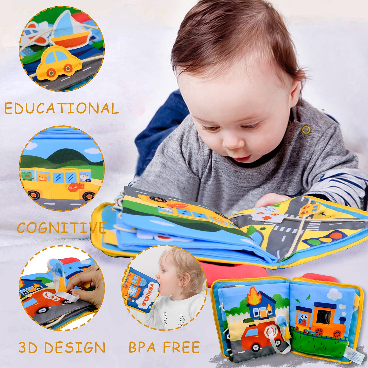 Richgv Baby Books Toys 6-12 Months, 2 Packs Interactive 3D Baby Cloth Books, Newborn Toys Gifts, Touch and Feel Crinkle Books, M