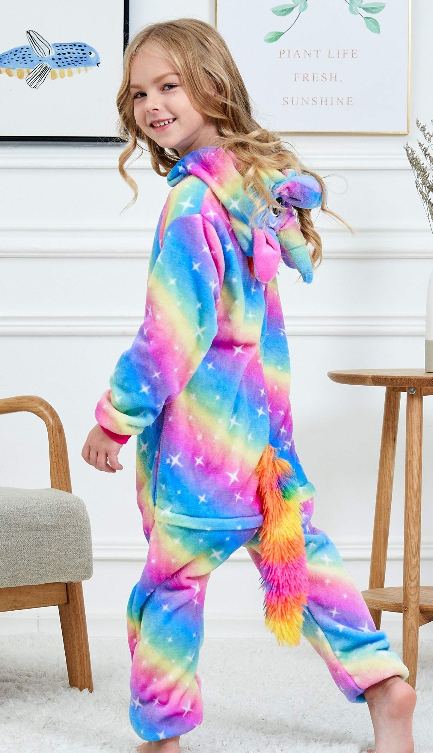 Chetosho Unicorn Hooded Onesie Girls Halloween One Piece Kids Costume (Oblique Stripe Starry Blue 4-5 Years)