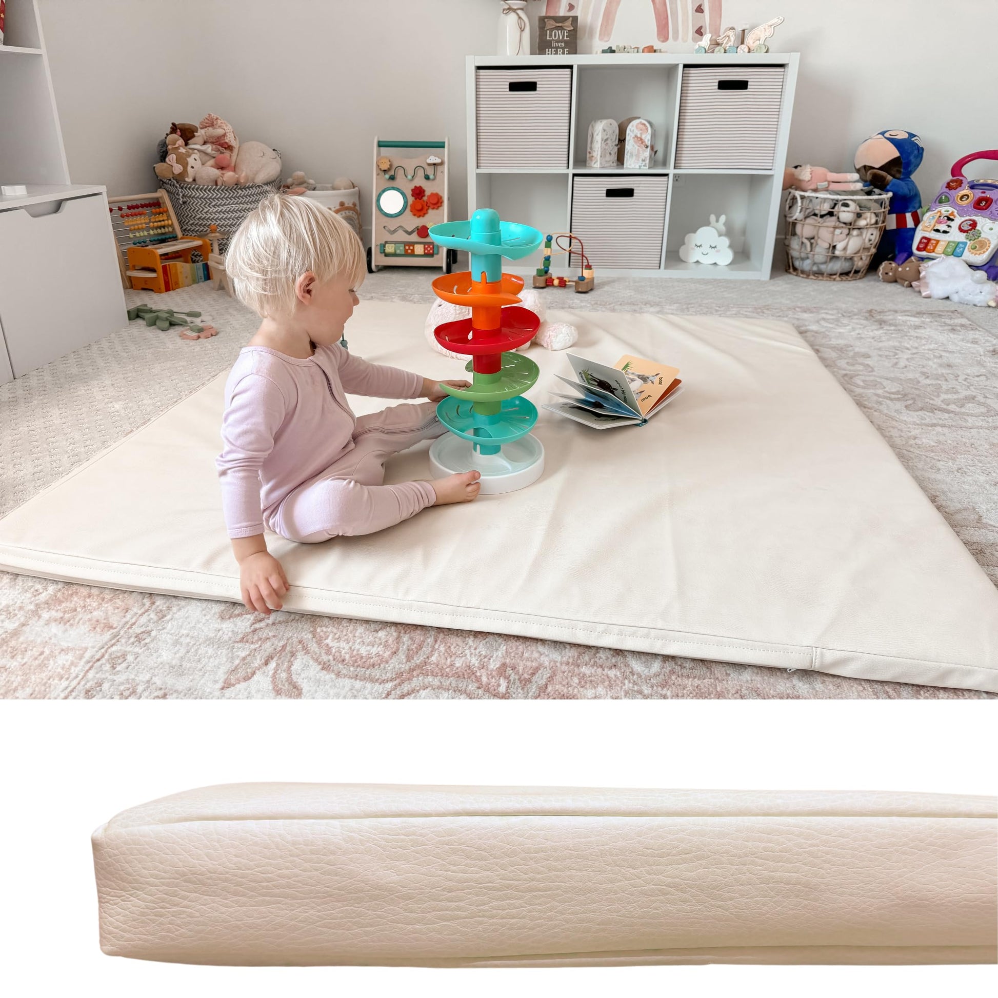 Thick And Jumbo Padded Leather Baby Play Mat | 1.8' Thickness, Reversible, & Easy-To-Clean | Lightweight & Soft For Tummy Time,