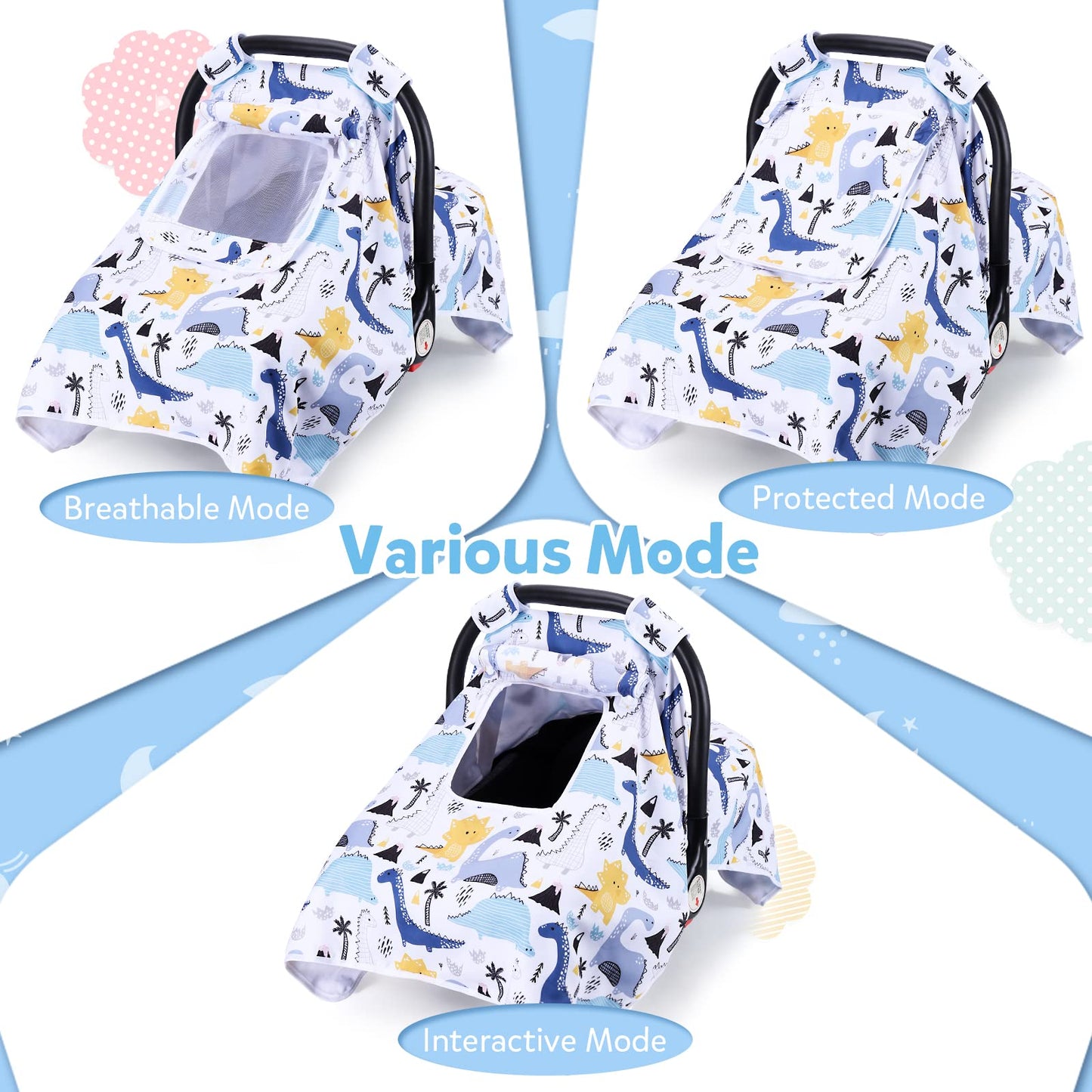 THE KENKYO Car Seat Covers for Babies, Baby Car Seat Cover for Girls Boys, Kick-Proof Newborn Carrier Canopy with Breathable Mes