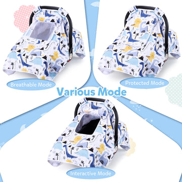 THE KENKYO Car Seat Covers for Babies, Baby Car Seat Cover for Girls Boys, Kick-Proof Newborn Carrier Canopy with Breathable Mes
