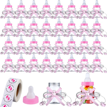 62 Pcs 3.5 Inch Baby Mini Milk Bottle Baby Shower Favor With 500 Adhesive Thank You For Showering Stickers, Small Plastic Bear C