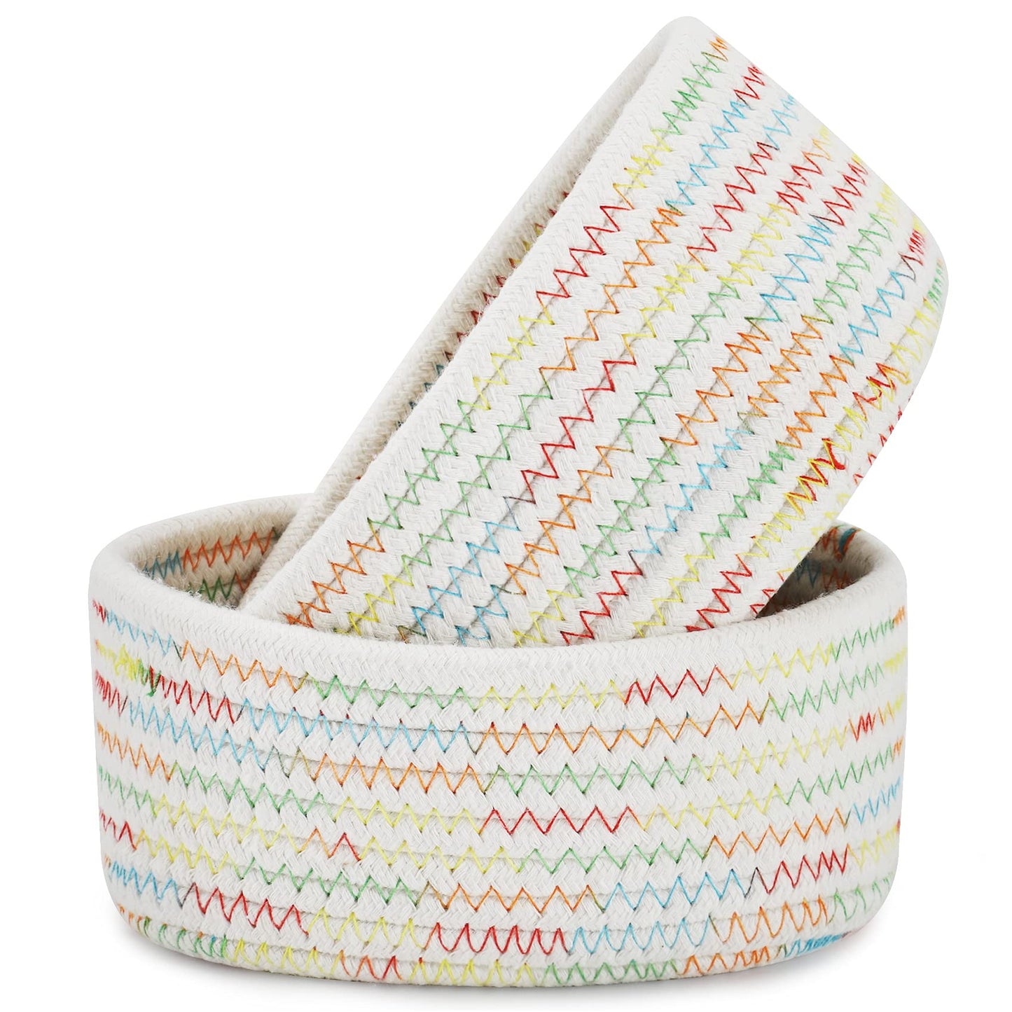 ?2 Pack?Abenkle Small Woven Baskets, Tiny Oval Shallow Storage Baskets, Mini Cotton Rope Empty Decorative Basket, Boho Montessor