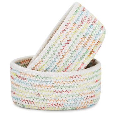?2 Pack?Abenkle Small Woven Baskets, Tiny Oval Shallow Storage Baskets, Mini Cotton Rope Empty Decorative Basket, Boho Montessor