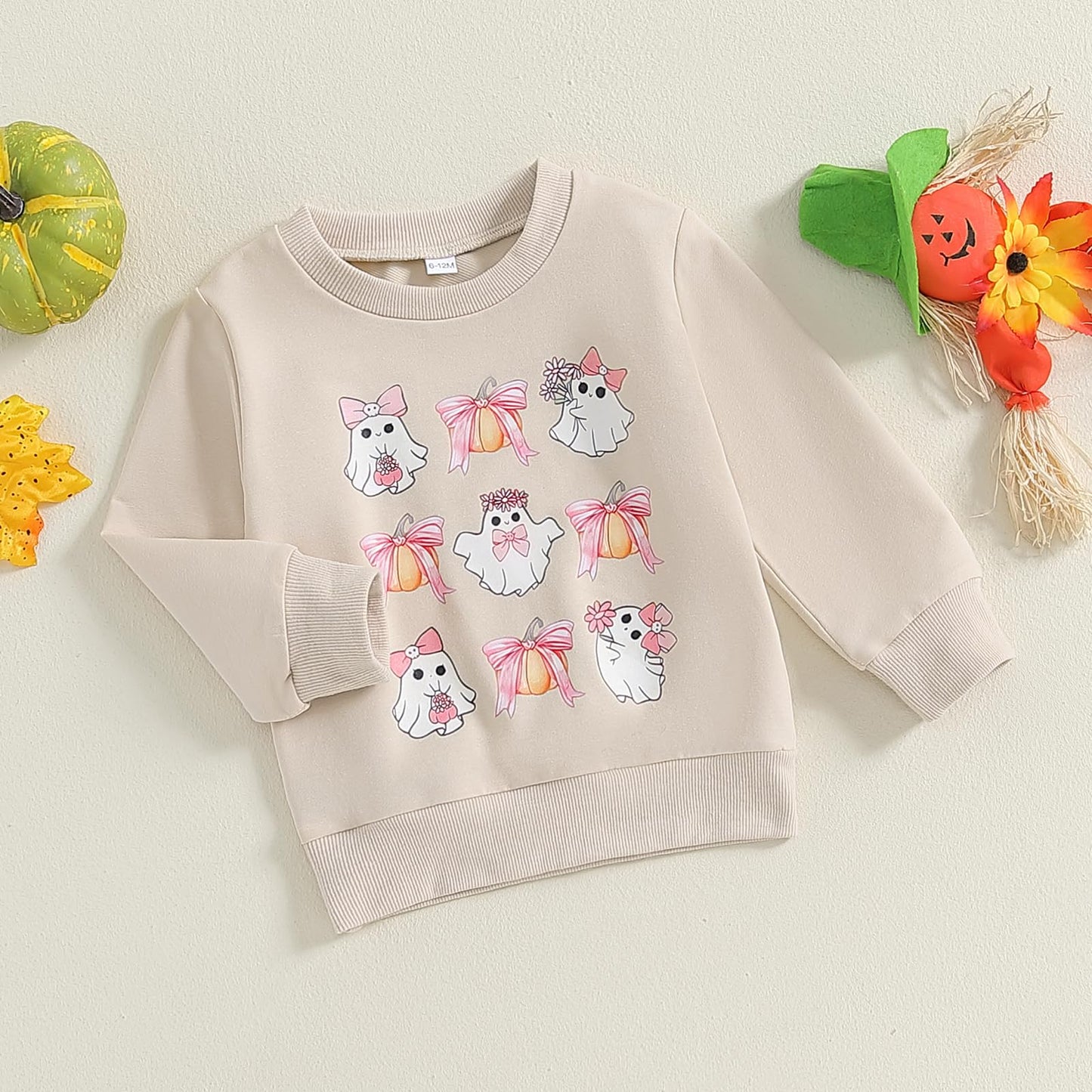 Mozikqin Toddler Baby Halloween Outfit Boy Girl Pumpkin Sweatshirt Crewneck Pullover Sweater Long Sleeve Shirt Fall Clothes (Bow