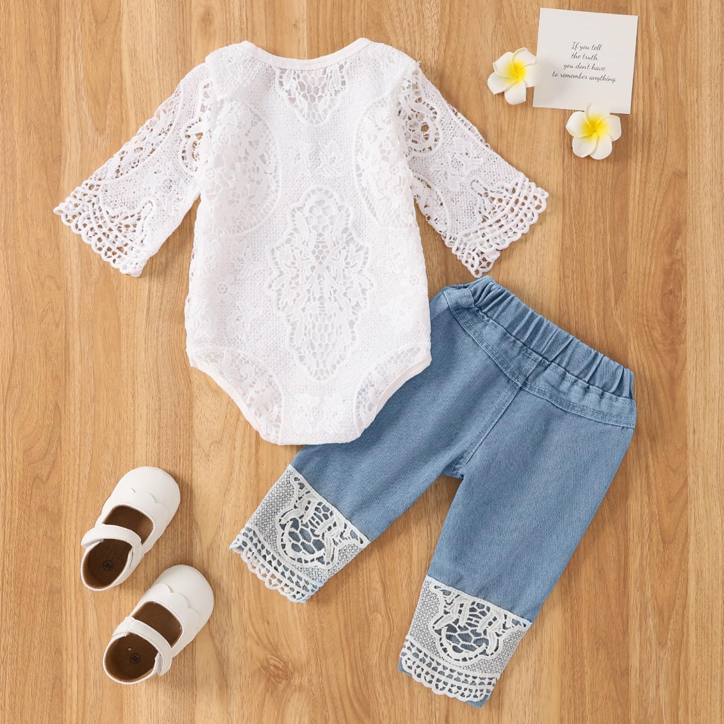 Baby Girl Clothes Outfits Toddler Infant Baby Romper Top+Jeans Clothing Set (White, 12-18 Months)