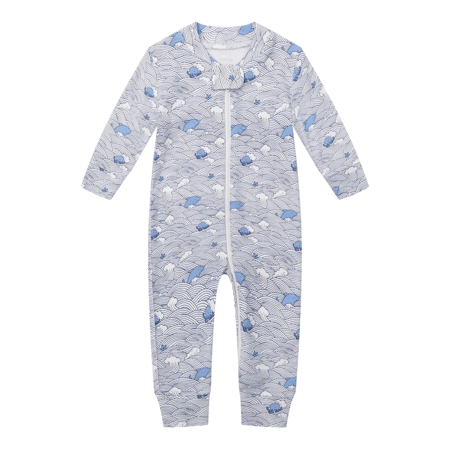 Owlivia Organic Cotton Baby Boy Girl Zip Up Sleep N Play, Footless, Long Sleeve(12-18 Months, Wave & Navy)