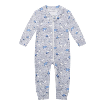 Owlivia Organic Cotton Baby Boy Girl Zip Up Sleep N Play, Footless, Long Sleeve(12-18 Months, Wave & Navy)