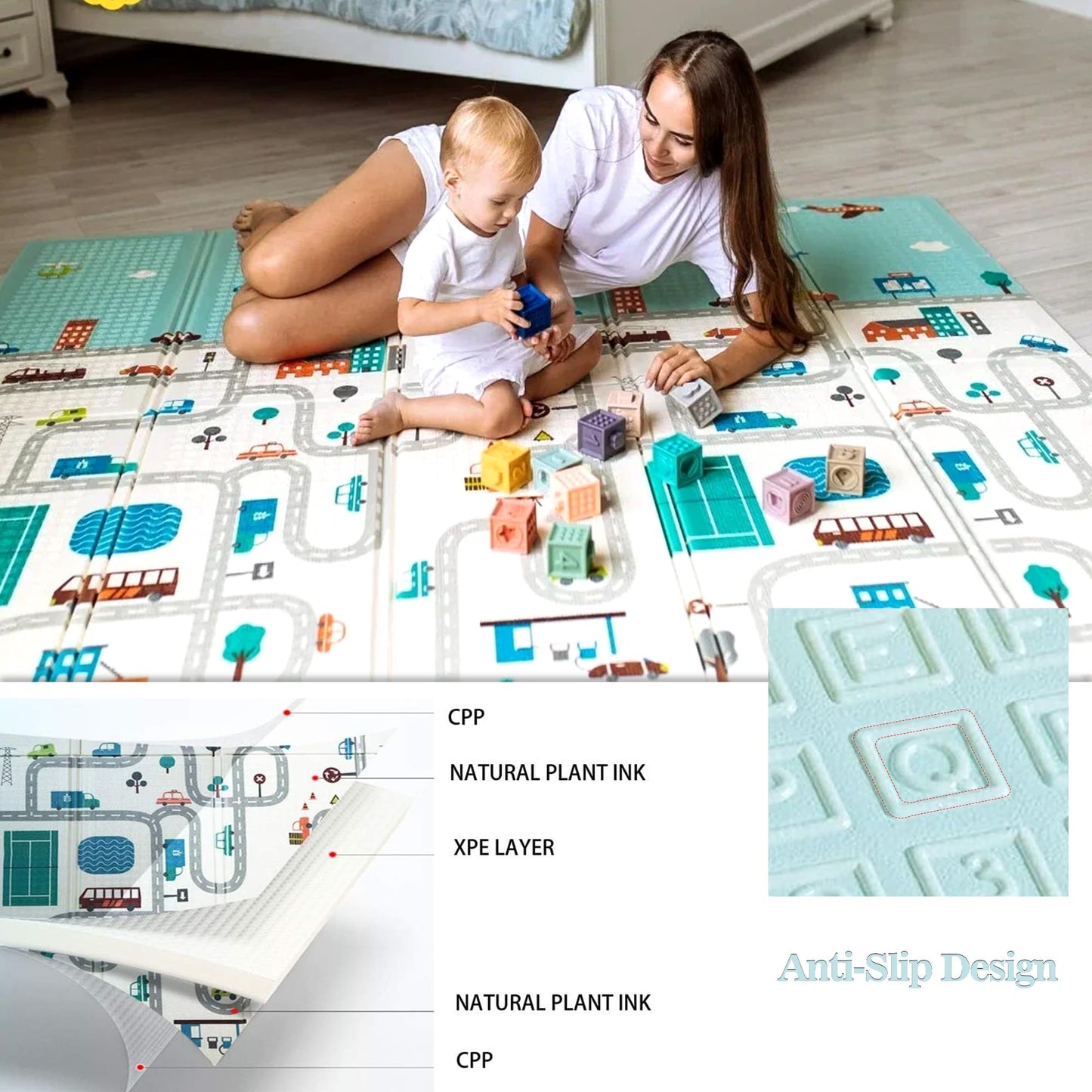 Eanpet Baby Play Mat Foam Area Rug For Kids Toddler Infant Ultra Thick Folding Large Crawl Mat Non-Slip Playmat For Bedroom Play